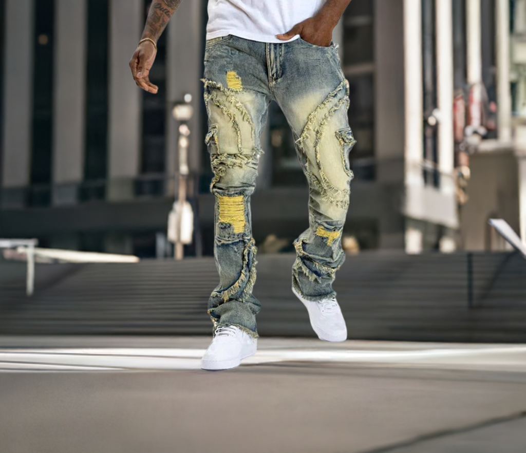 Pantaloni denim hip-hop moda streetwear casual - Urban Street