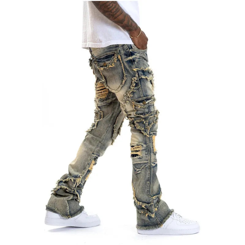 Pantaloni denim hip-hop moda streetwear casual - Urban Street