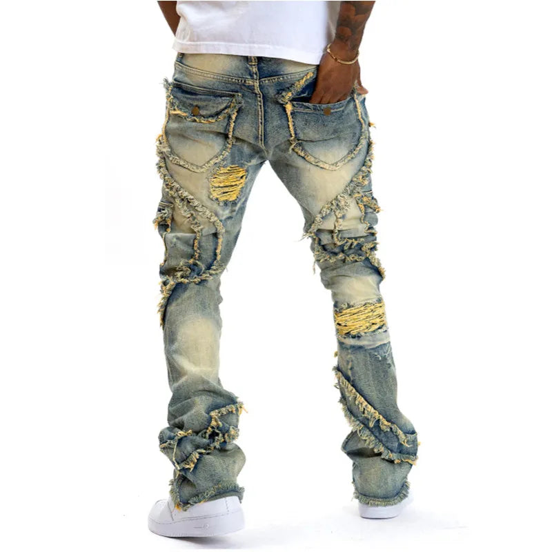 Pantaloni denim hip-hop moda streetwear casual - Urban Street